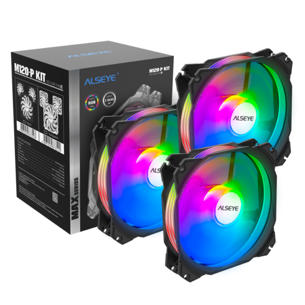 Kit 3 ventiladores Alseye Max M120-p ARGB 4 pines Negro