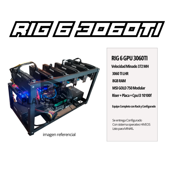 Rig Minería ETH 6 3060TI  Msi Gold 750W 372MH