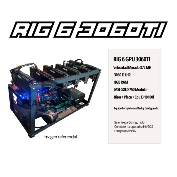 Rig Minería ETH 6 3060TI  Msi Gold 750W 372MH