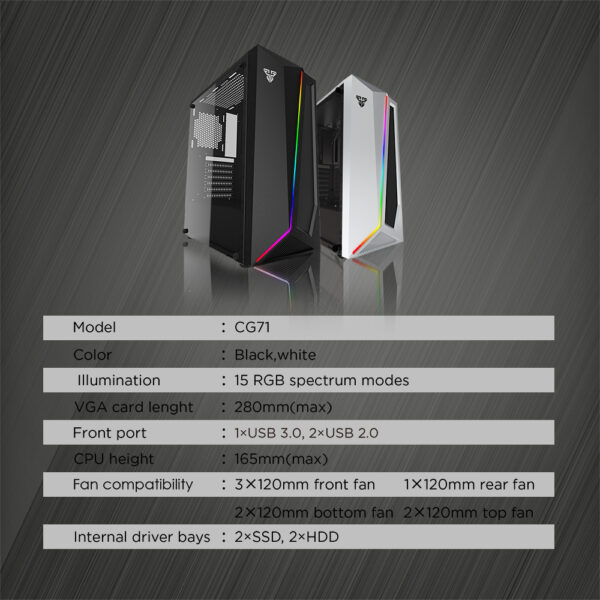 Gabinete Fantech Cg71 Pulse Rgb Middle Tower White Blanco - Imagen 10