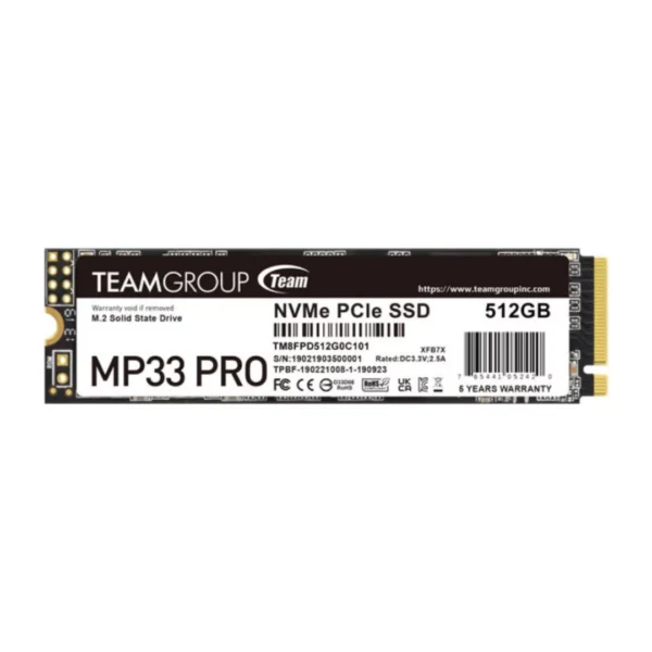 Disco SSD TEAM M.2-2280 PCI-E Gen3x4 MP33 PRO 512GB