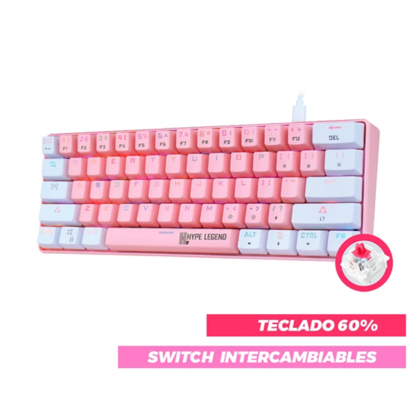 Teclado Mecánico Hype Legend Rebel L Pink-White Switch Red