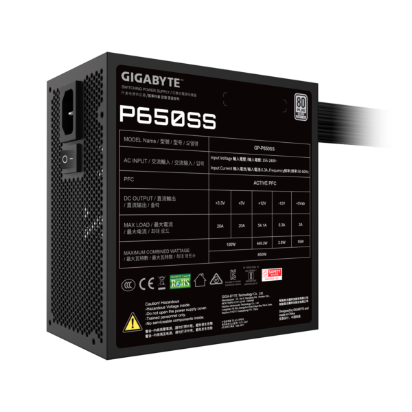 Fuente de poder Gigabyte, 650W, certificación Silver, color negro - Imagen 5
